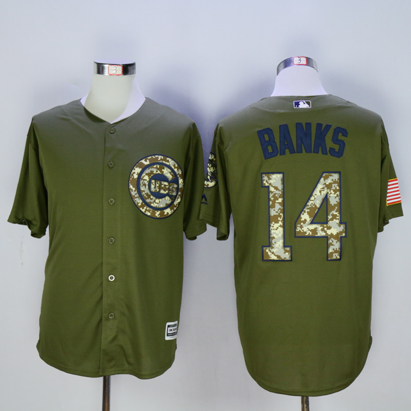 Men Chicago Cubs #14 Banks Green MLB Jerseys->chicago cubs->MLB Jersey